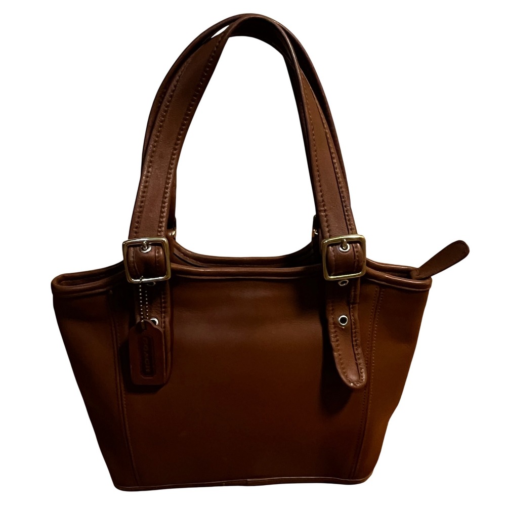 Vintage Coach 9086 British Tan Leather Tote Bag Made in USA Classic Buckle Strap